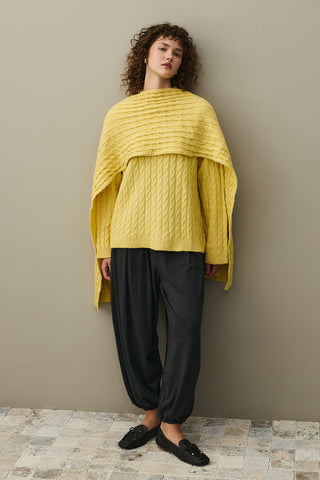 Saç Örgü Atkılı Kazak Sarı