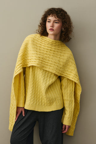 Saç Örgü Atkılı Kazak Sarı