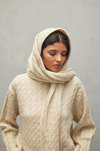 Saç Örgü Atkılı Kazak Vanilya - Fahhar Design