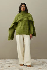 Saç Örgü Atkılı Kazak Yağ Yeşili