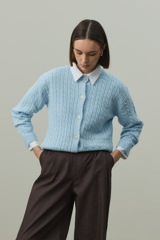 Saç Örgü Crop Hırka Bebe Mavisi