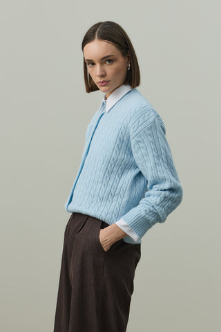 Saç Örgü Crop Hırka Bebe Mavisi