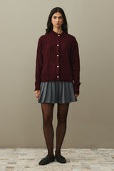 Saç Örgü Crop Hırka Bordo