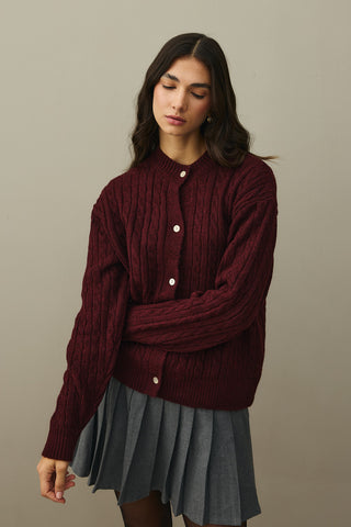 Saç Örgü Crop Hırka Bordo
