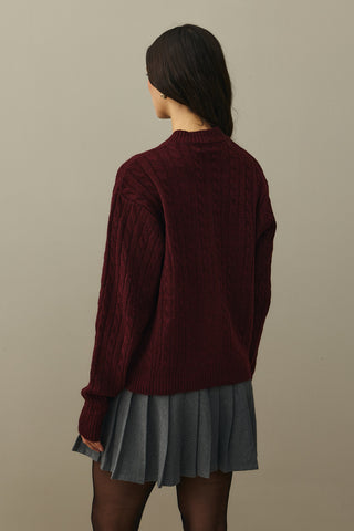 Saç Örgü Crop Hırka Bordo