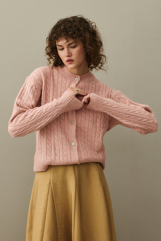 Saç Örgü Crop Hırka Pembe
