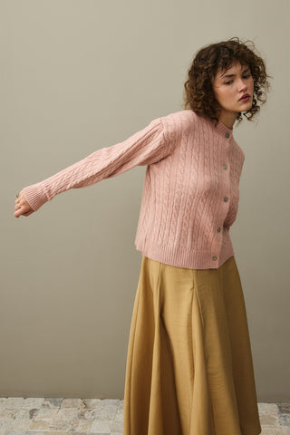 Saç Örgü Crop Hırka Pembe