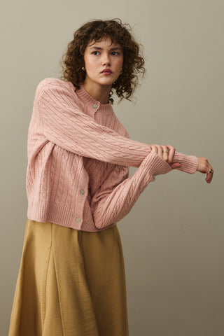 Saç Örgü Crop Hırka Pembe
