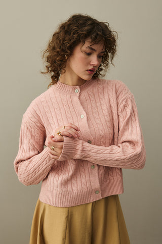 Saç Örgü Crop Hırka Pembe
