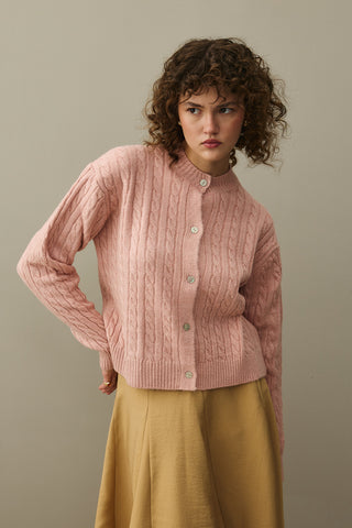Saç Örgü Crop Hırka Pembe