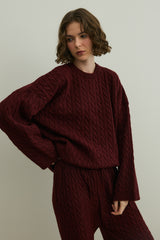 Saç Örgü Triko Takım Bordo
