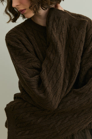 Saç Örgü Triko Takım Kahverengi