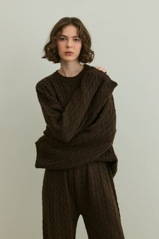 Saç Örgü Triko Takım Kahverengi