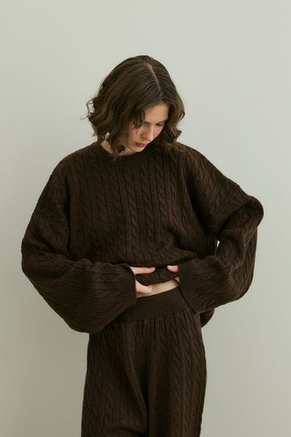 Saç Örgü Triko Takım Kahverengi