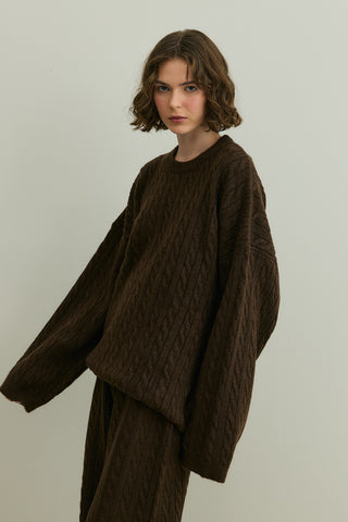 Saç Örgü Triko Takım Kahverengi