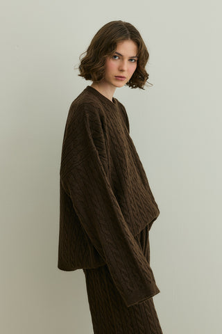 Saç Örgü Triko Takım Kahverengi