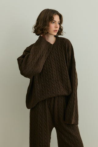 Saç Örgü Triko Takım Kahverengi