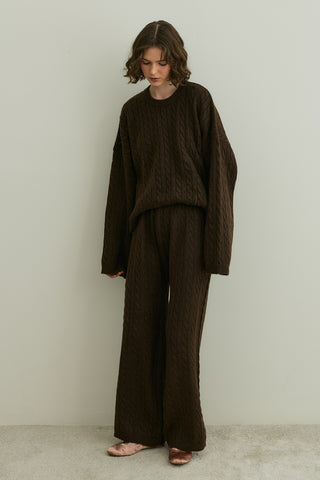 Saç Örgü Triko Takım Kahverengi