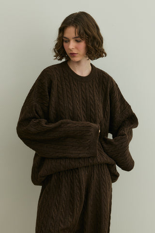 Saç Örgü Triko Takım Kahverengi