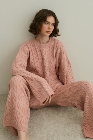 Saç Örgü Triko Takım Pembe