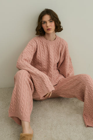 Saç Örgü Triko Takım Pembe