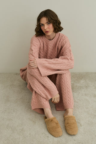 Saç Örgü Triko Takım Pembe