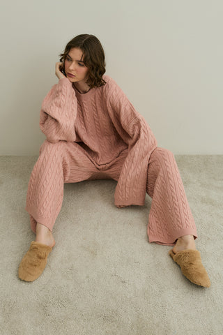 Saç Örgü Triko Takım Pembe