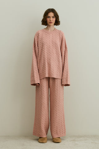 Saç Örgü Triko Takım Pembe