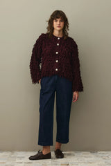 Saçaklı Triko Ceket Bordo