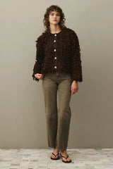 Saçaklı Triko Ceket Kahverengi