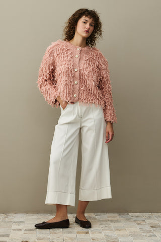 Fringed Knit Jacket Pink