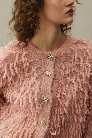 Fringed Knit Jacket Pink