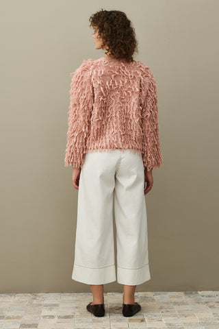 Fringed Knit Jacket Pink