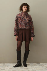 Şal Desen Geniş Bağlamalı Ceket Bordo