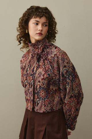 Shawl Pattern Wide Tie Jacket Burgundy