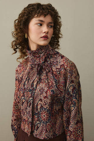 Shawl Pattern Wide Tie Jacket Burgundy