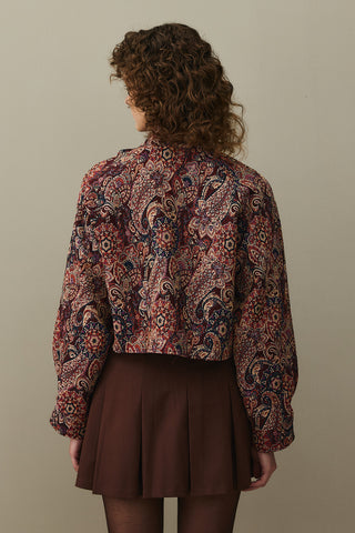 Shawl Pattern Wide Tie Jacket Burgundy