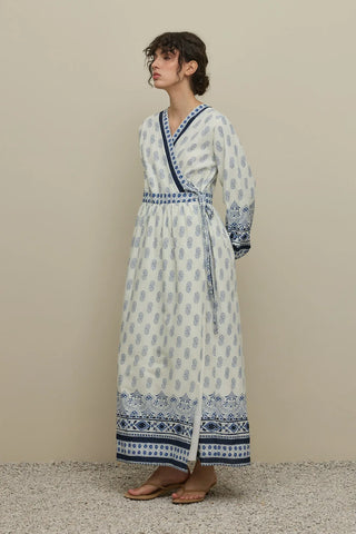 Şal Desen Kimono Elbise Mavi