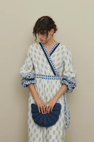 Şal Desen Kimono Elbise Mavi