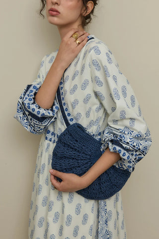 Şal Desen Kimono Elbise Mavi
