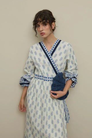 Şal Desen Kimono Elbise Mavi