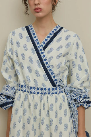 Şal Desen Kimono Elbise Mavi