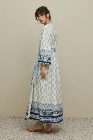 Şal Desen Kimono Elbise Mavi