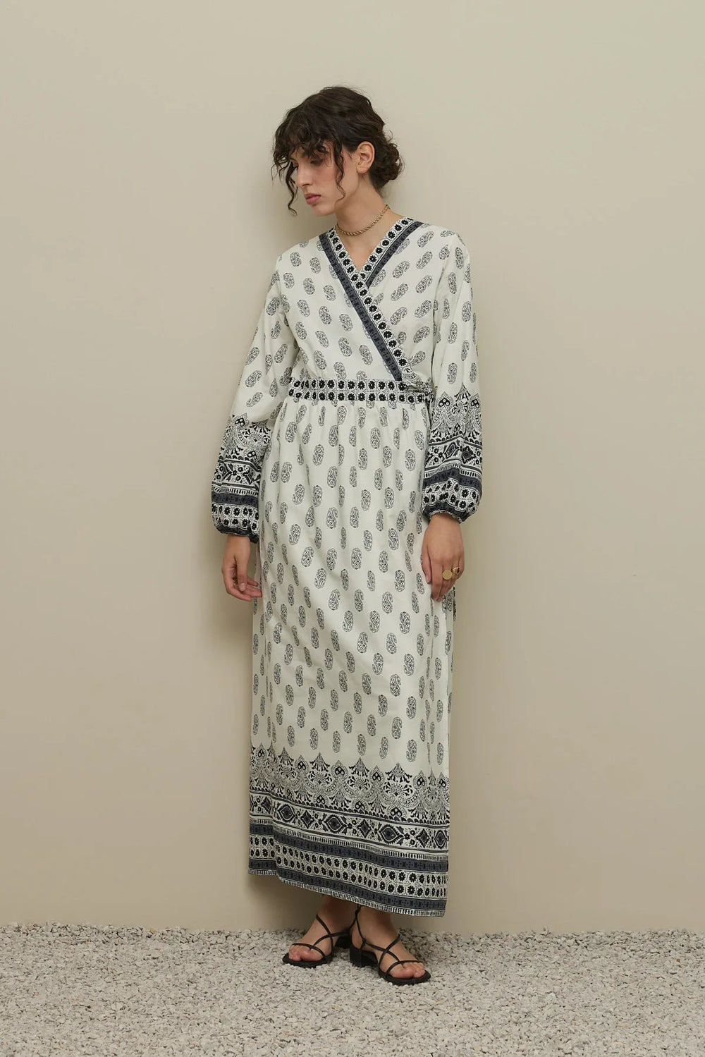 Shawl Pattern Kimono Dress Black