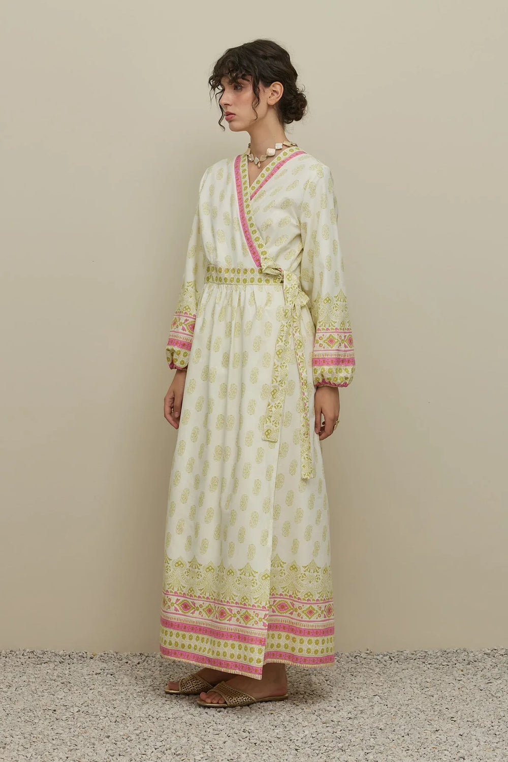 Shawl Pattern Kimono Dress Green