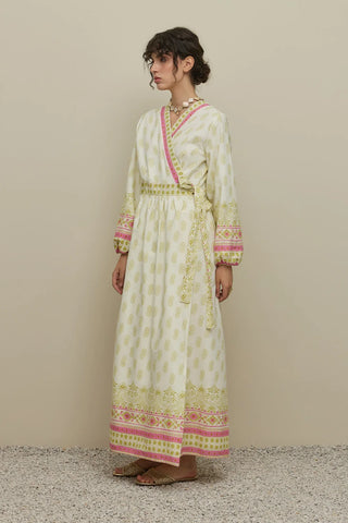 Şal Desen Kimono Elbise Yeşil