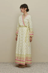 Şal Desen Kimono Elbise Yeşil