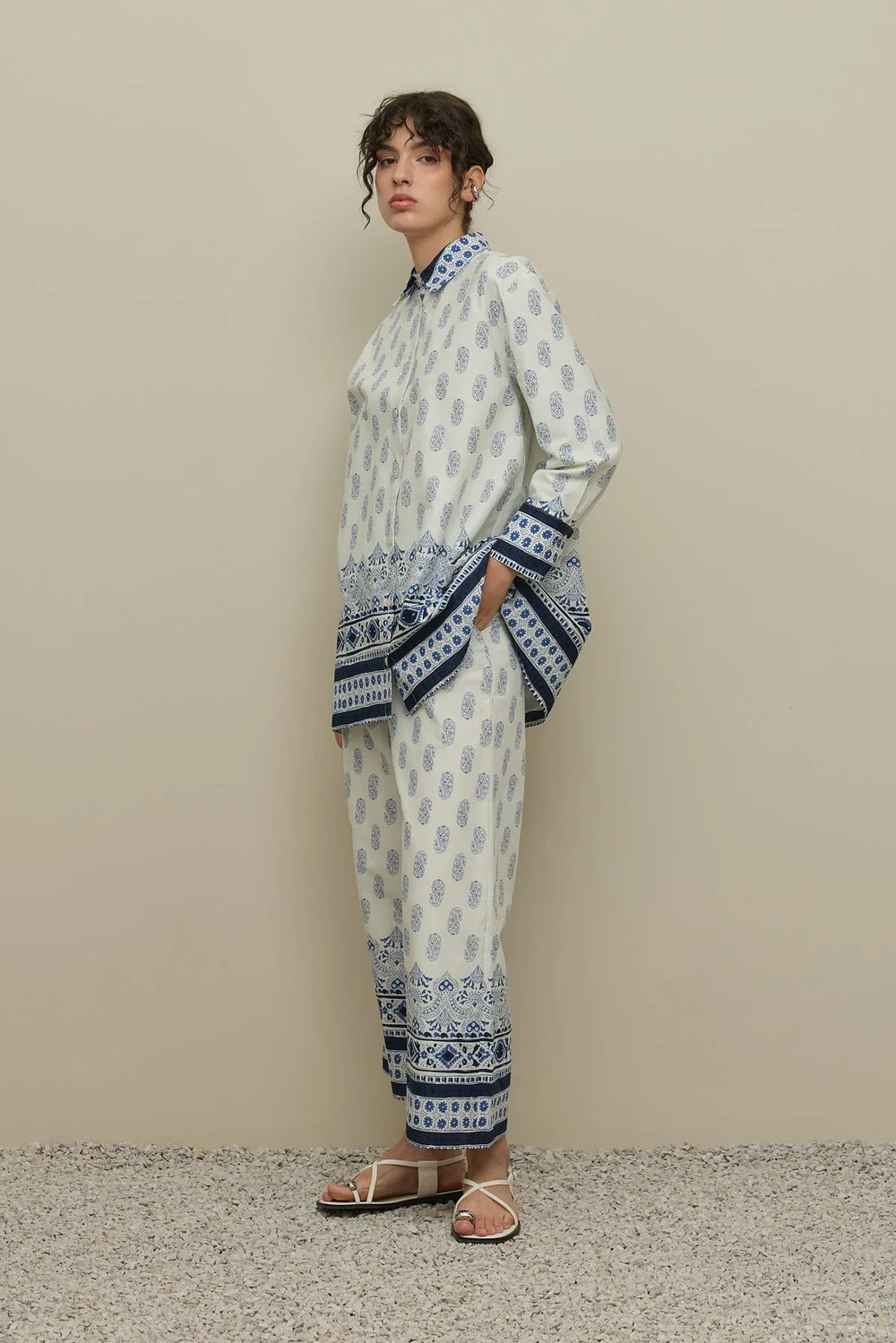 Shawl Pattern Trouser Suit Blue
