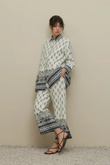 Şal Desen Pantolon Takım Siyah