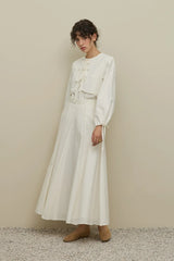 Şerit Detaylı Godeli Etek Ekru